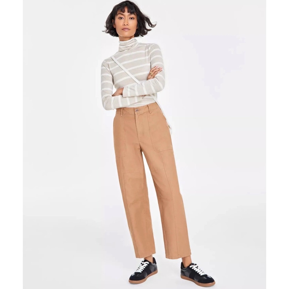 On 34th Utility-Pocket Barrel-Leg Chino Pants Women's Sz 8 Office Casual Preppy